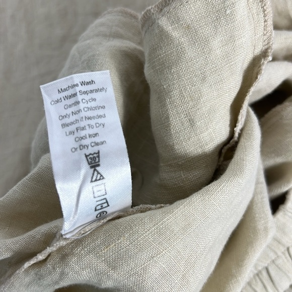 Karyn Seo Sz Medium Linen Cream Wide Leg Pants Pockets Lagenlook - Picture 10 of 10